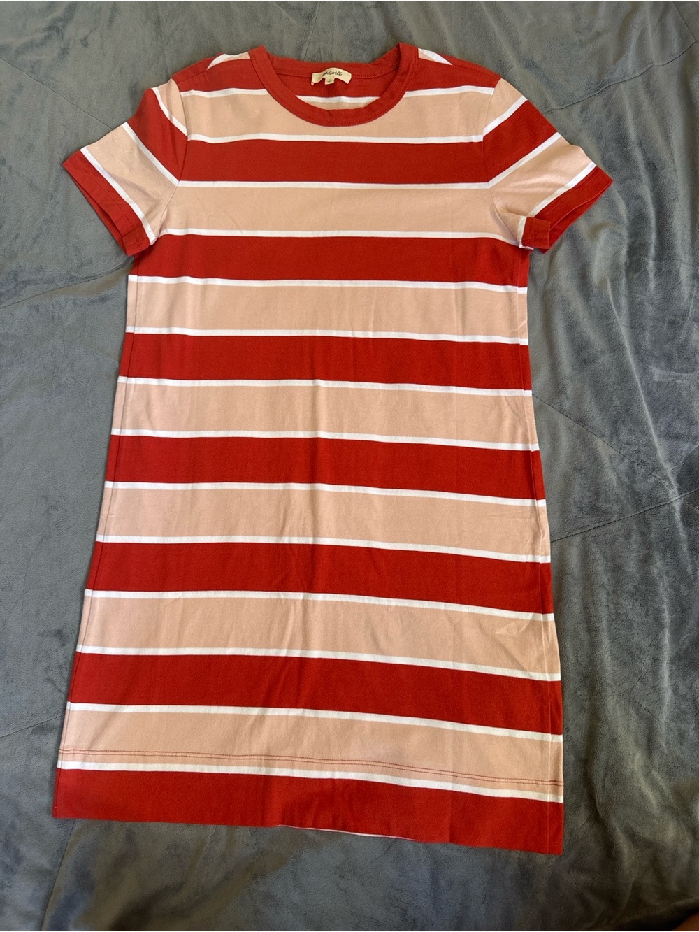 Madewell Red and Blush Striped Tee Dress